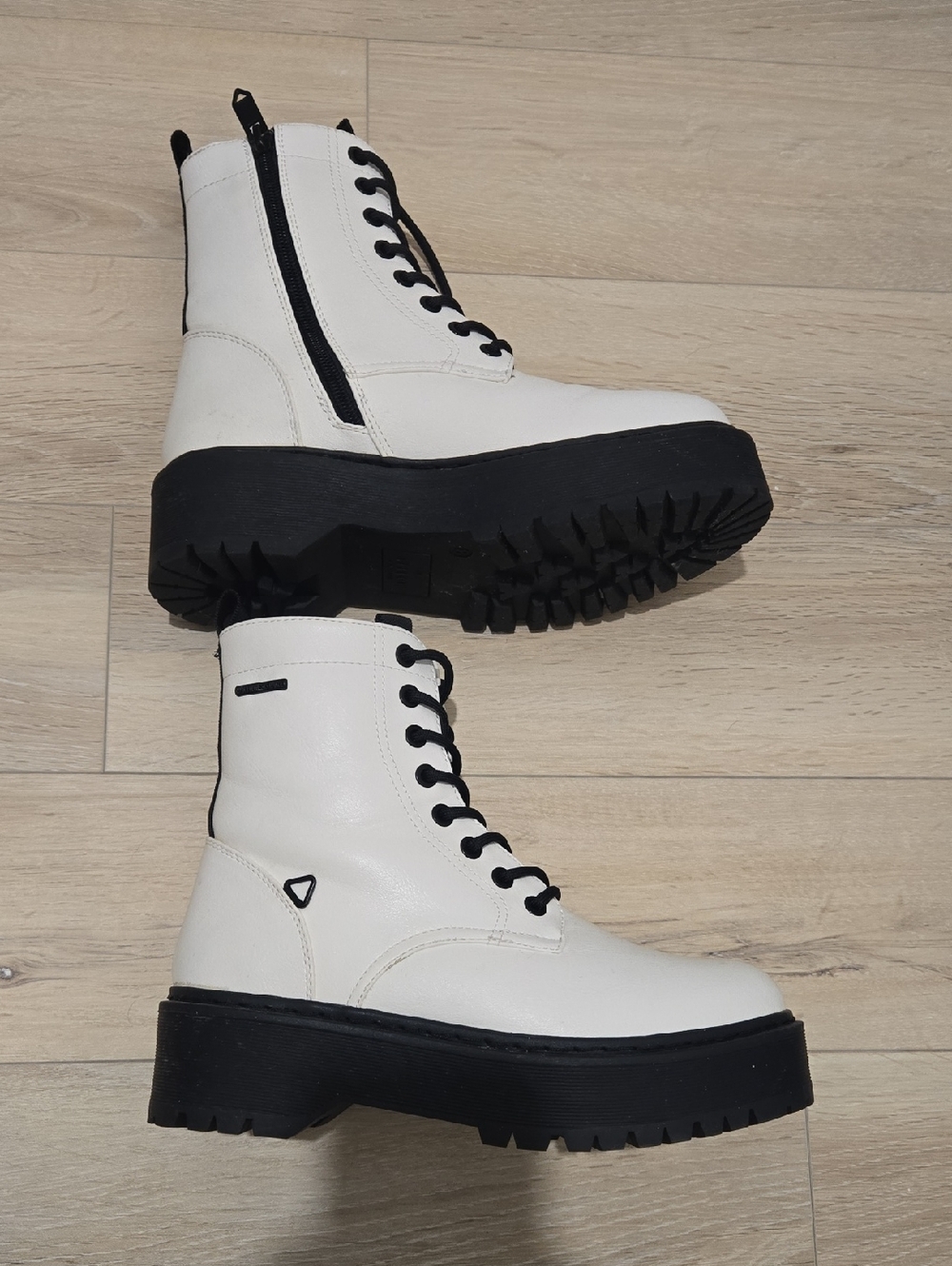 White Platform Lace-Up Combat Boots with Black Sole